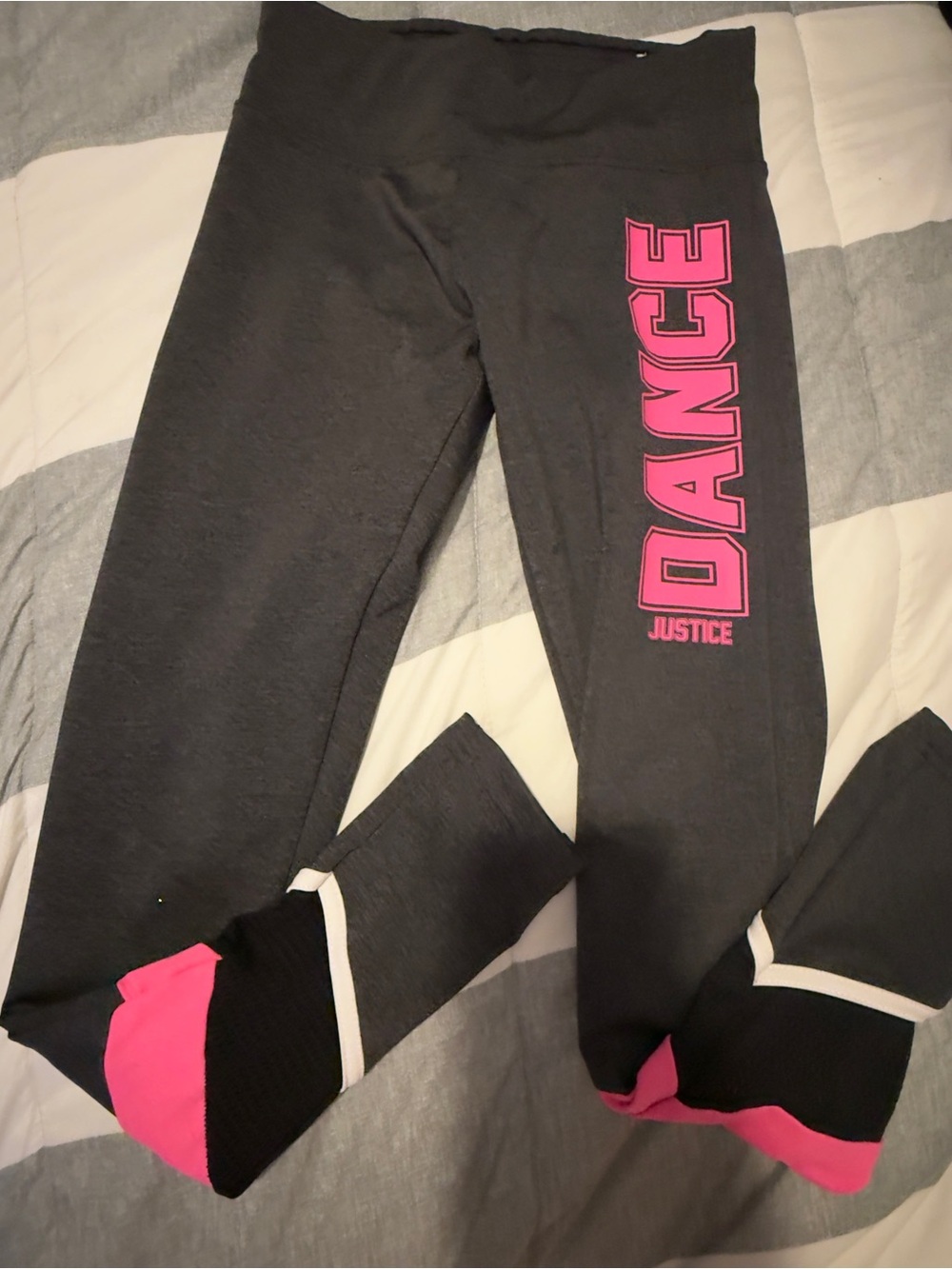 Justice Gray Leggings with Bright Pink DANCE Graphic